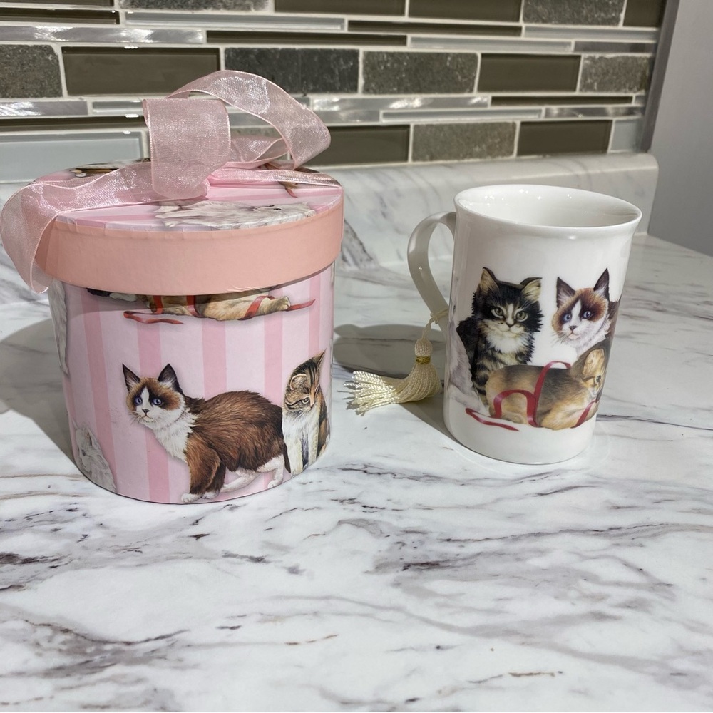 Vintage Kitty Cat mug new with cat gift box tea cup‎ coffee